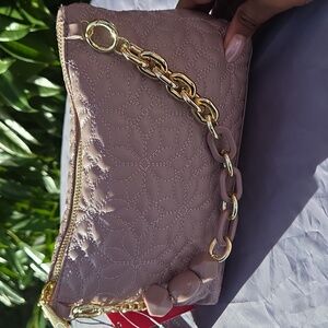 Vince Camuto Quilted Mauve Clutch with Gold Chain